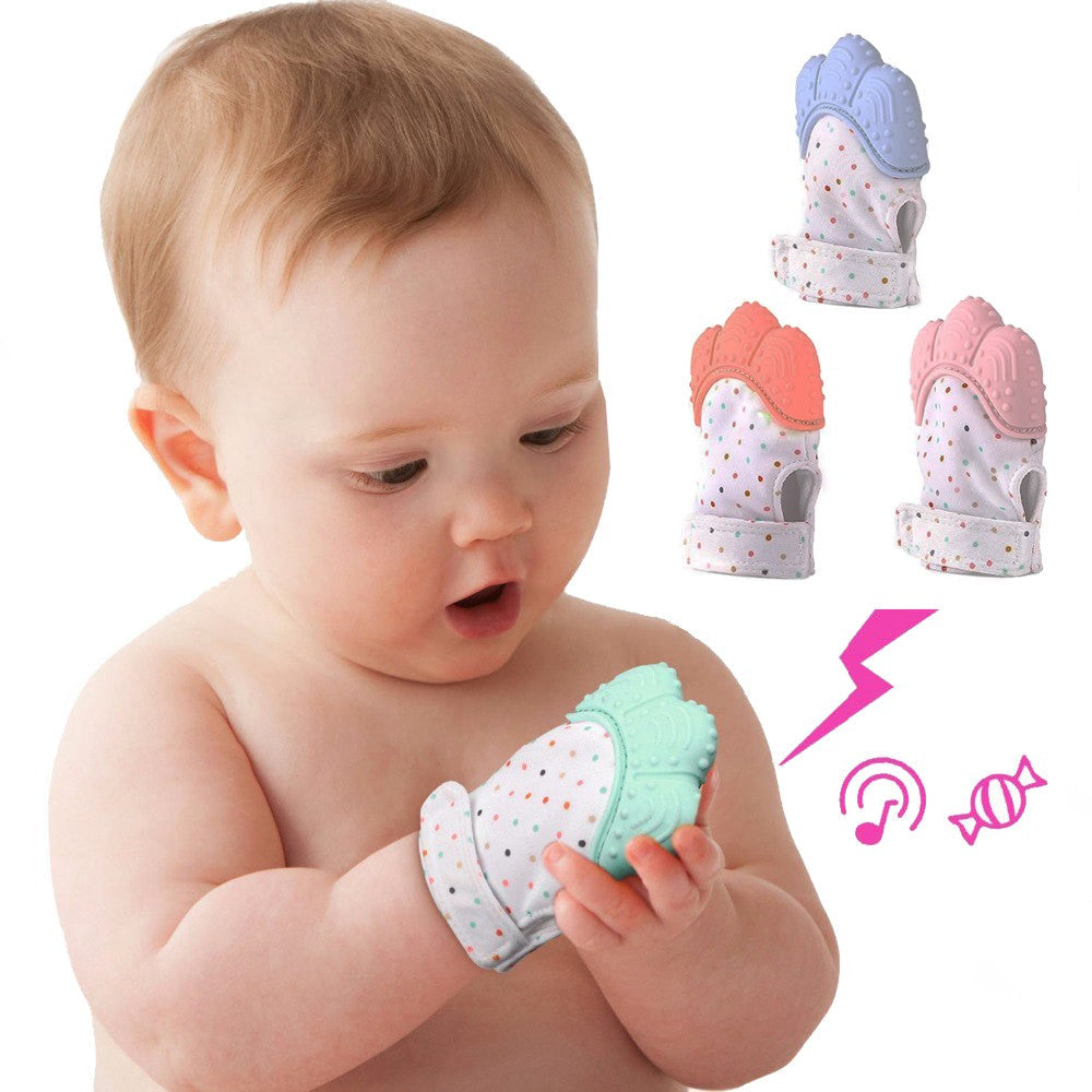 Baby Silicone Mitts Teething Mitten Glove Sound Teether Newborn Chewable Nursing Mittens Teether Natural stop Sucking Thumb Toy