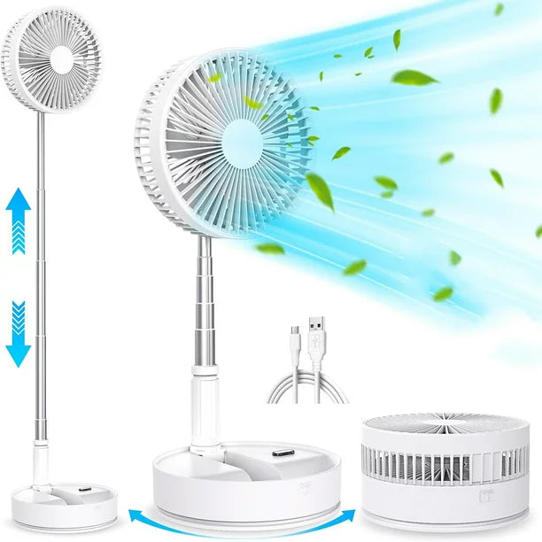 2 In 1 Foldable Telescopic Fan Portable Fan USB Mini Folding Telescopic Low Noise Household Table Desk Fan, Floor Standing Fan,3 Speeds Adjustable