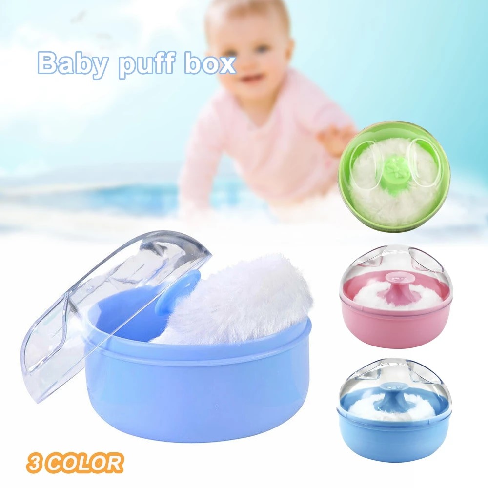 Baby Powder Puff - body and face powder box empty powder case powder puff container holder for home and travel cosmetic container