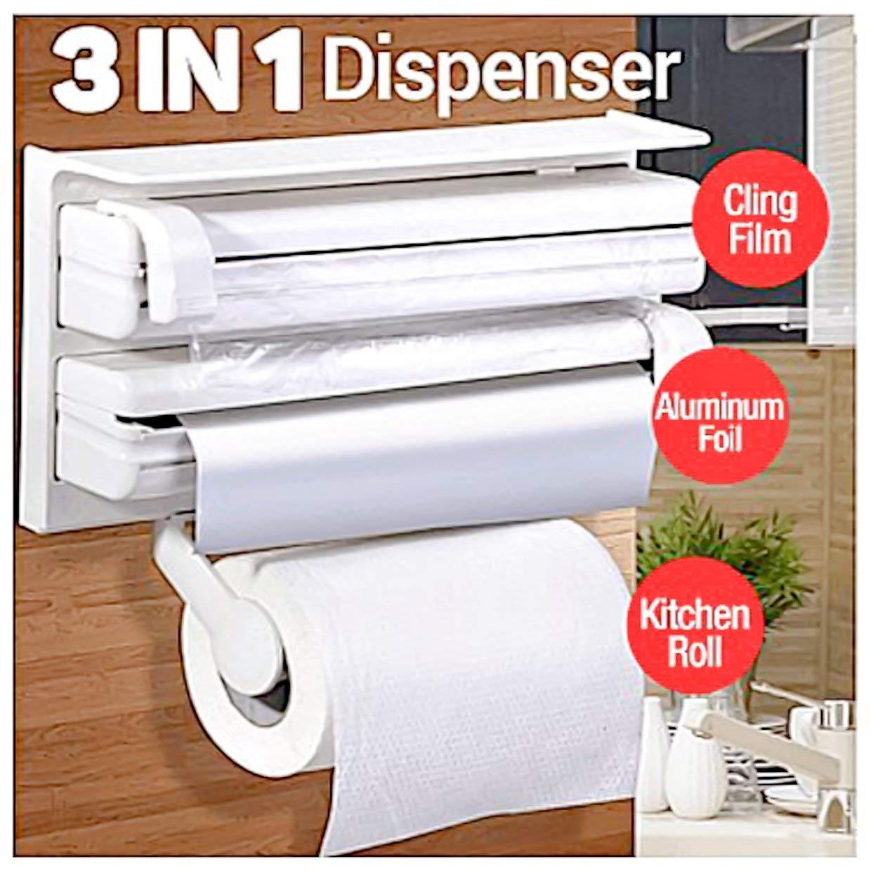 3-in-1 Cling Film,Foil Dispenser and Paper Towel Holder