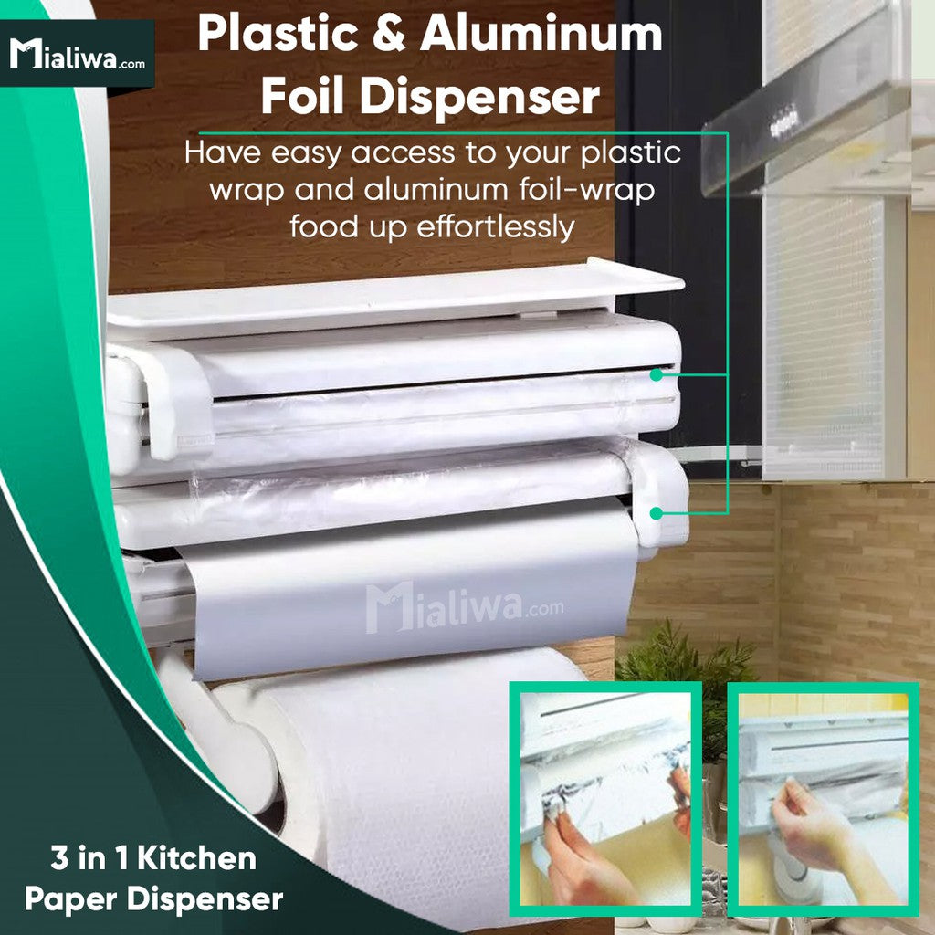 3-in-1 Cling Film,Foil Dispenser and Paper Towel Holder