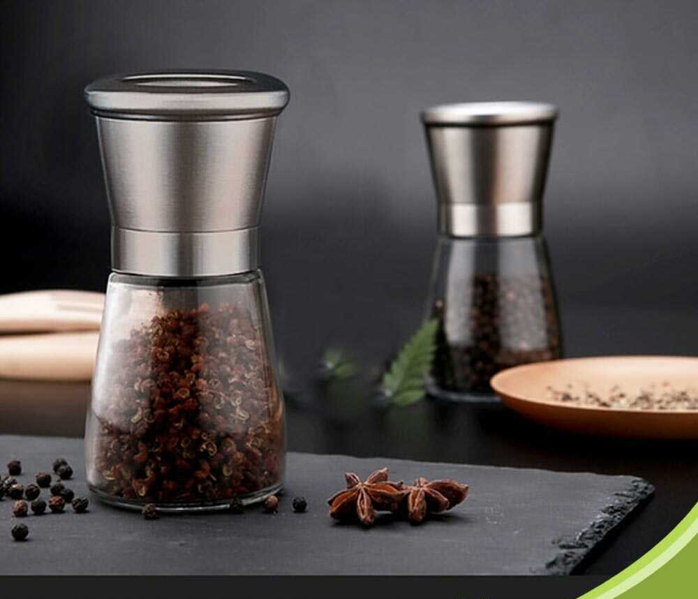 Salt and Pepper Grinding Mill Filled with Black Pepper- Adjustable Ceramic Salt & Pepper Grinder - Manual Operated Herbs Grinder