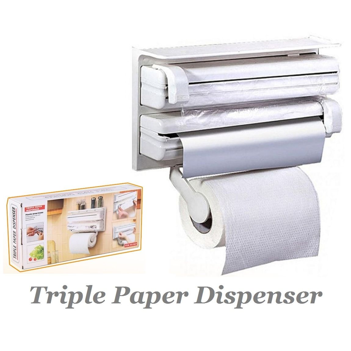 3-in-1 Cling Film,Foil Dispenser and Paper Towel Holder