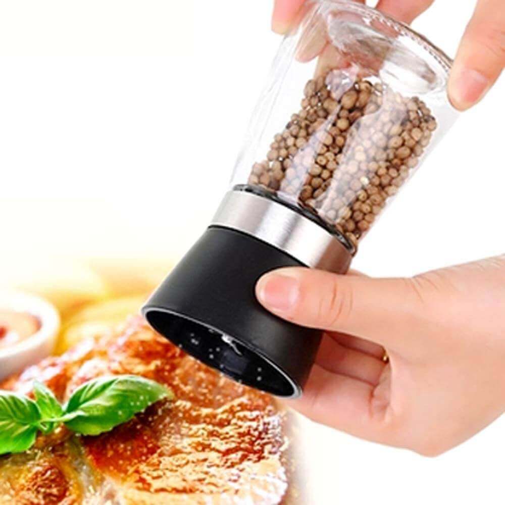 Salt and Pepper Grinding Mill Filled with Black Pepper- Adjustable Ceramic Salt & Pepper Grinder - Manual Operated Herbs Grinder